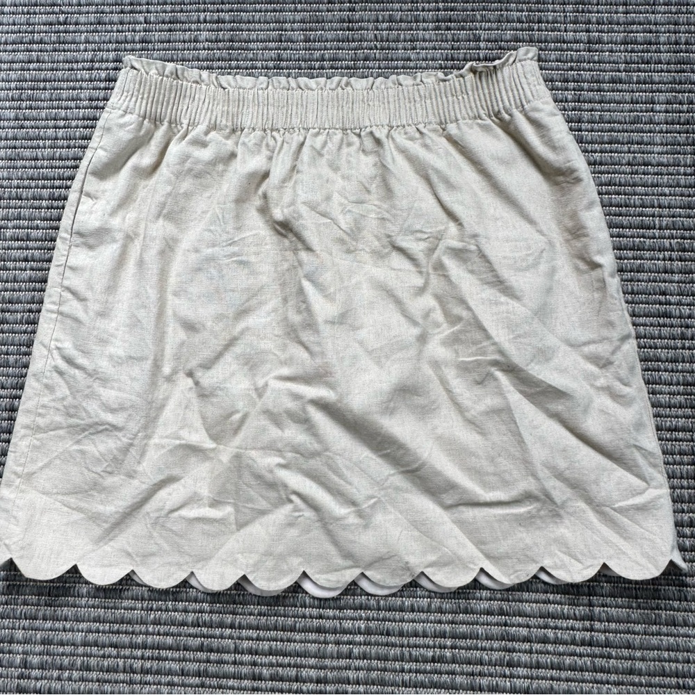 J. Crew Cream Scalloped Linen Blend Mini Skirt